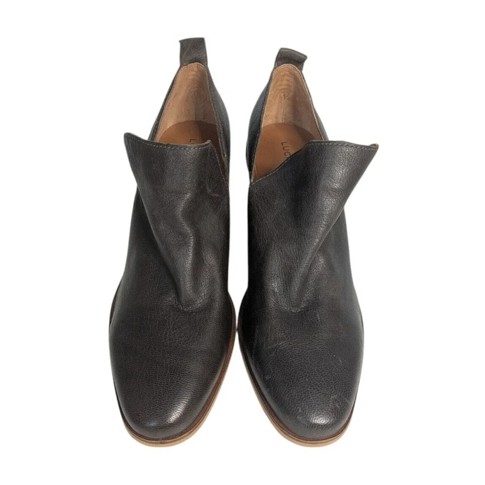 Lucky Brand Victorey Brown Leather Ankle Boots Booties Size 9.5 Pointed Toe